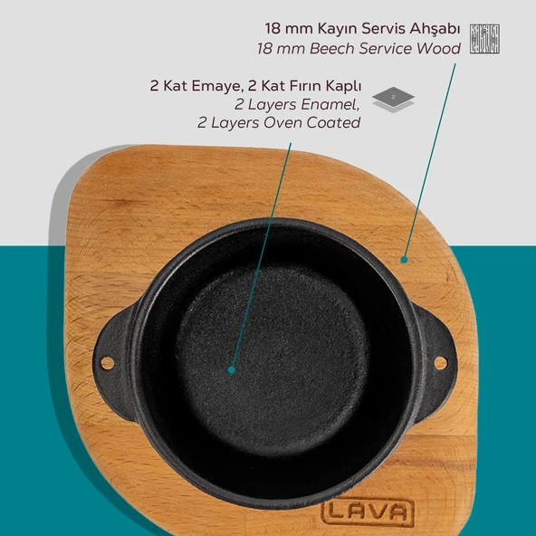 Lava Döküm Yuvarlak Sufle / Sos Kabı ve Ahşap Altlığı. Çap(Ø)8cm. - Resim 6