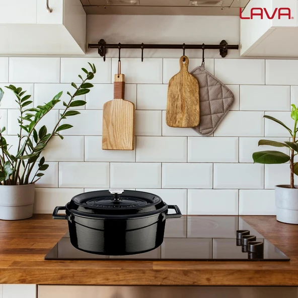 Lava Döküm Oval Tencere. Trendy Serisi Ölçü 21x25cm.  Siyah - Resim 7