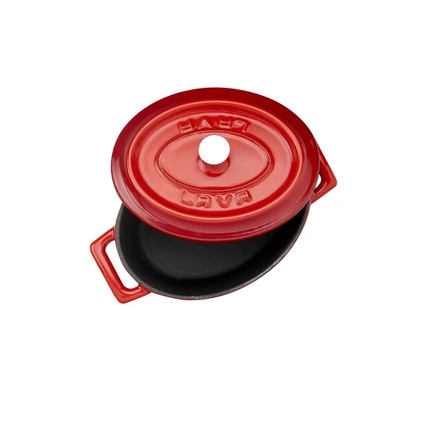Lava Döküm Mini Oval Tencere. Trendy Serisi Ölçü 9x12cm.  Kırmızı - Resim 3