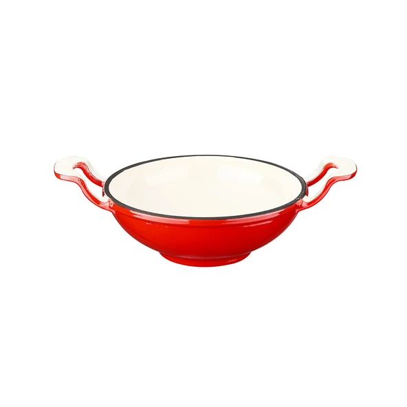 Lava Döküm Mini Wok Yekpare Kulplu Cam Kapaklı Edition Serisi Çap(Ø)16cm.  Kırmızı - Resim 3