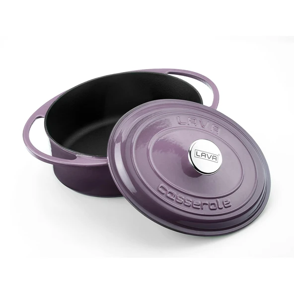 Lava Döküm Oval Tencere Döküm Demir Kapak Heritage Serisi Ölçü 22x28cm.  Mor - Resim 4