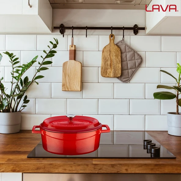 Lava Döküm Oval Tencere. Trendy Serisi Ölçü 21x25cm.  Kırmızı - Resim 7