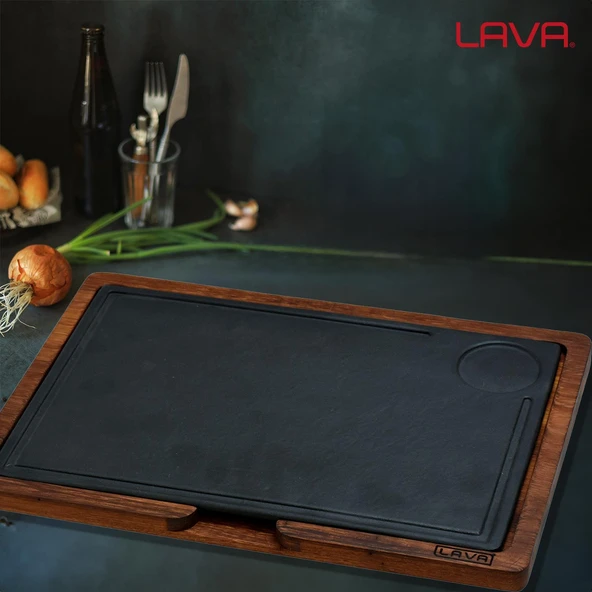 Lava Döküm Ahşap ve Döküm Demir Hot Plate Servis Tahtası. Ölçü 22x33cm. - 5