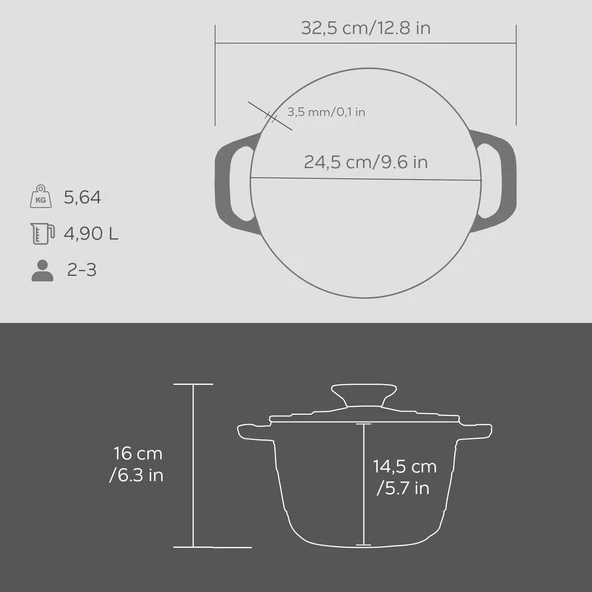 Lava Döküm Yuvarlak Tencere Döküm Demir Kapak Experience Majolik Serisi Çap(Ø)23cm  Gri - Resim 5