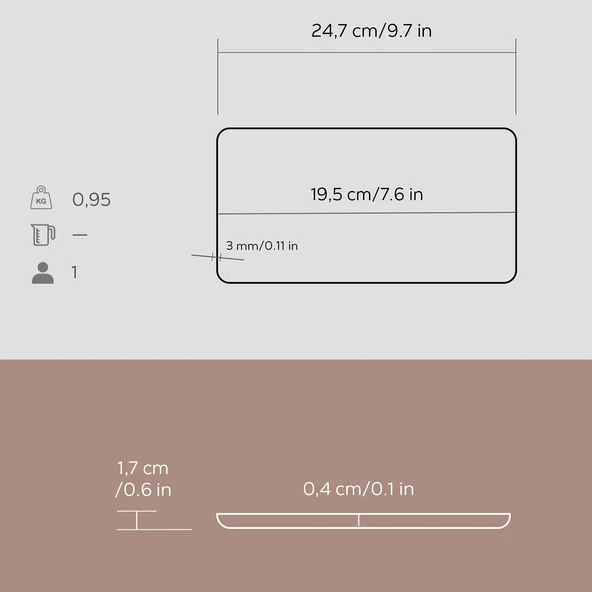 Lava Döküm Dikdörtgen Servis Tabağı. Siyah Renk. Ölçü 13x25cm. - 3