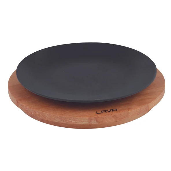 Lava Döküm Yuvarlak Servis Tabağı ve Kayın Servis Ahşabı. Çap(Ø)21cm. - 1