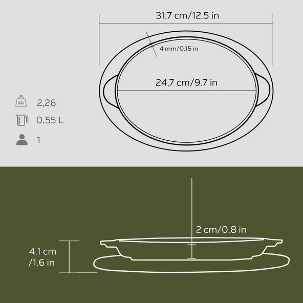 Lava Döküm Oval Fajita Tabağı Döküm Demir Yekpare Çift Kulplu Kayın Servis Ahşabı Ölçü 18x24cm. - Resim 3