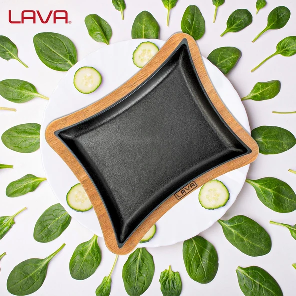 Lava Döküm Dikdörtgen Servis Tabağı ve Ahşap altlığı. Ölçü 13x17cm. - 7
