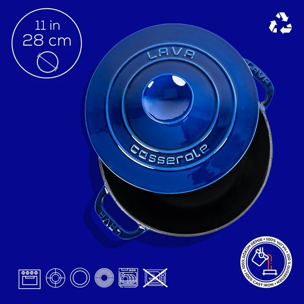 Lava Döküm Yuvarlak Tencere Döküm Demir Kapak Experience Majolik Serisi Çap(Ø)28cm  Mavi - Resim 4