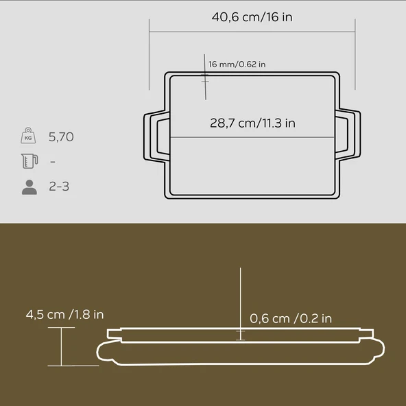 Lava Döküm Dikdörtgen Çift Yön Izgara Hot Plate Döküm Demir Yekpare Çift Kulplu Kayın Servis Ahşabı Ölçü 22x30cm. - Resim 5