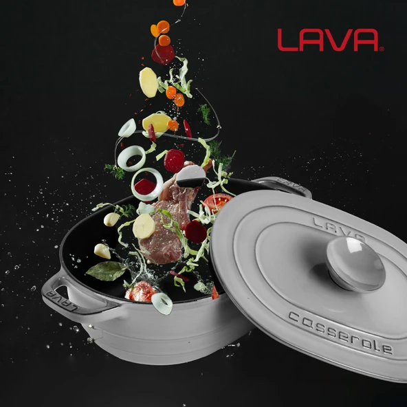 Lava Döküm Oval Tencere Döküm Demir Kapak Experience Majolik Serisi Ölçü 24x33cm.  Gri - Resim 7