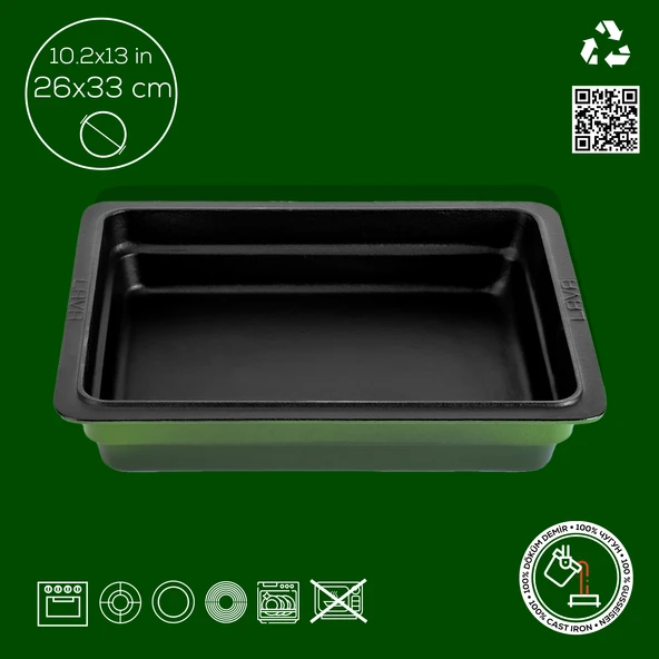 Lava Döküm Dikdörtgen 1/2 Gastronomi Küvet Ölçü 26x33cm.  Yeşil - Resim 4