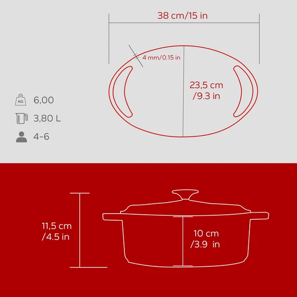 Lava Döküm Oval Tencere Döküm Demir Kapak Heritage Serisi Ölçü 22x28cm.  Kırmızı - Resim 6