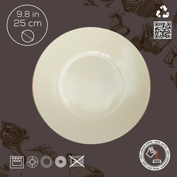 Lava Döküm Yuvarlak Servis Tabağı ve Kayın Servis Ahşabı. İçi Sable Çap(Ø)25cm. - 3