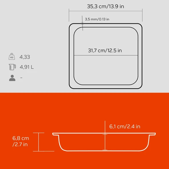 Lava Döküm Dikdörtgen 2/3 Gastronomi Küvet Ölçü 35x32cm.  Turuncu - Resim 6