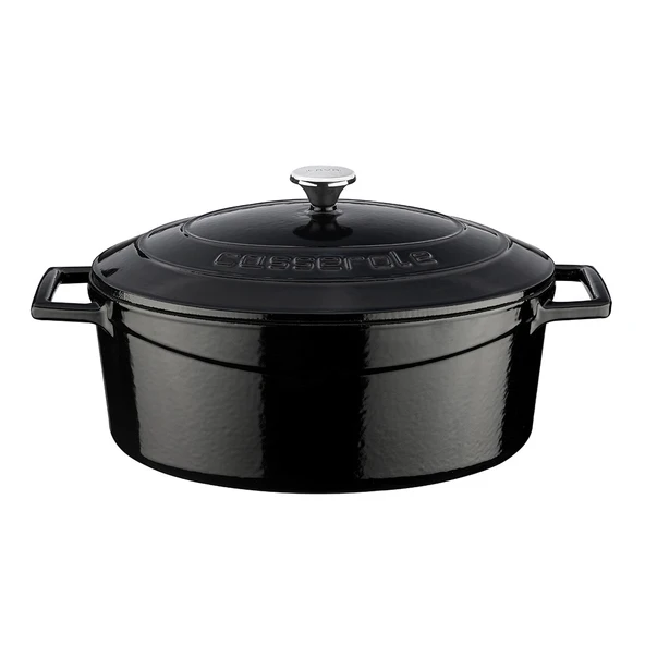 Lava Döküm Oval Tencere. Folk Serisi Ölçü 21x27cm. Siyah