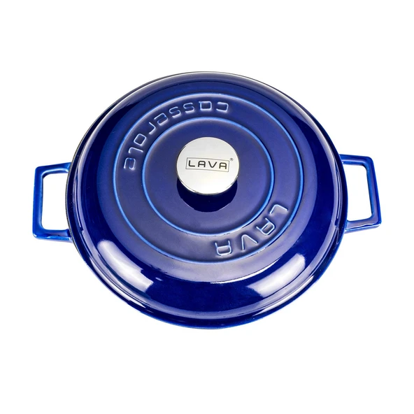 Lava Döküm Çok Amaçlı Yayvan Tencere Döküm Demir Kubbe Form Kapak Premium Serisi Çap(Ø)28cm.  Mavi - Resim 4