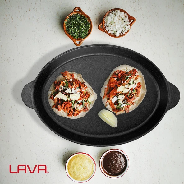 Lava Döküm Oval Fajita Tabağı Döküm Demir Yekpare Çift Kulplu Ölçü 18x24cm. - Resim 5