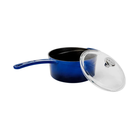 Lava Döküm Yuvarlak Sos Tenceresi Cam kapaklı, Metal Saplı. Glaze Serisi Çap(Ø16 cm. Mavi - 2