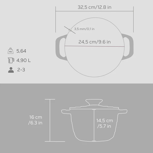 Lava Döküm Yuvarlak Tencere Döküm Demir Kapak Experience Majolik Serisi Çap(Ø)23cm  Beyaz - Resim 5