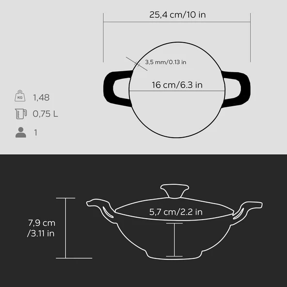 Lava Döküm Mini Wok Yekpare Kulplu Cam Kapaklı Çap(Ø)16cm.  Siyah - 4