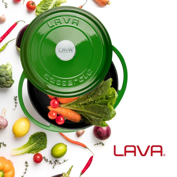 Lava Döküm Çok Amaçlı Yayvan Tencere Döküm Demir Kapak Heritage Serisi Çap(Ø)28cm.  Yeşil - 6