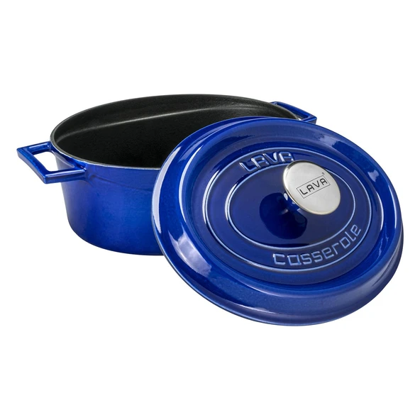 Lava Döküm Oval Tencere Döküm Demir Yekpare Kulplu Premium Serisi Ölçü 23x29cm.  Mavi - Resim 2