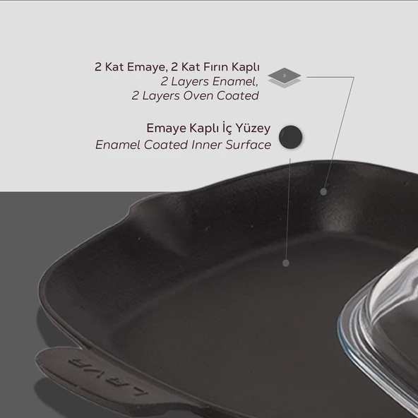 Lava Döküm Kızartma Tavası Cam Kapaklı Döküm Demir Yekpare Çift Kulplu Ölçü 26x26cm. - Resim 4