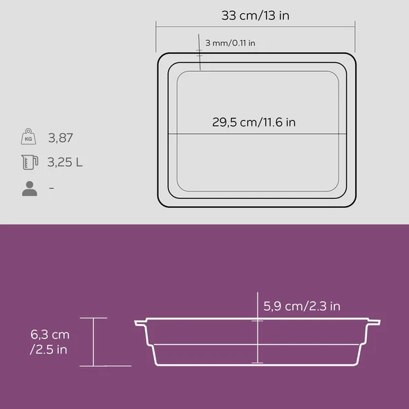 Lava Döküm Dikdörtgen 1/2 Gastronomi Küvet Ölçü 26x33cm.  Mor - Resim 5