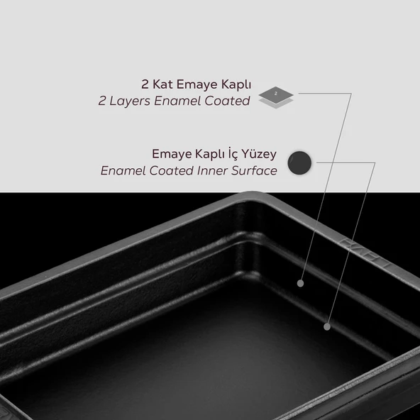 Lava Döküm Dikdörtgen 1/2 Gastronomi Küvet Ölçü 26x33cm.  Siyah - Resim 6