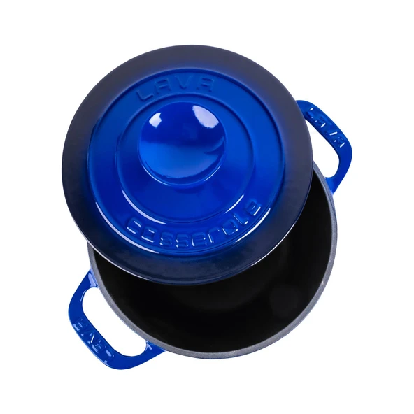 Lava Döküm Yuvarlak Tencere Döküm Demir Kapak Experience Serisi Çap(Ø)23cm  Mavi - Resim 2