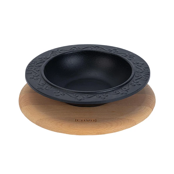 Lava Döküm Yuvarlak Çorba Kasesi Kayın Servis Ahşabı. Çap(Ø)19cm.