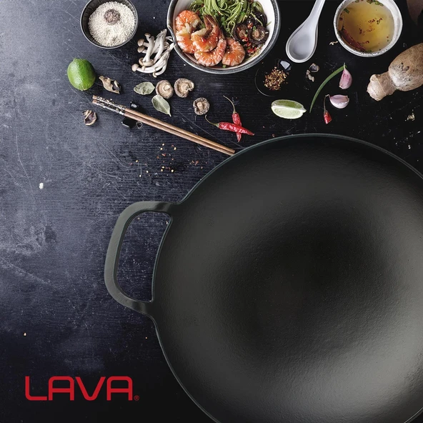 Lava Döküm Yuvarlak Wok Döküm Demir Yekpare Çift Kulplu Çap(Ø)38cm. - Resim 7