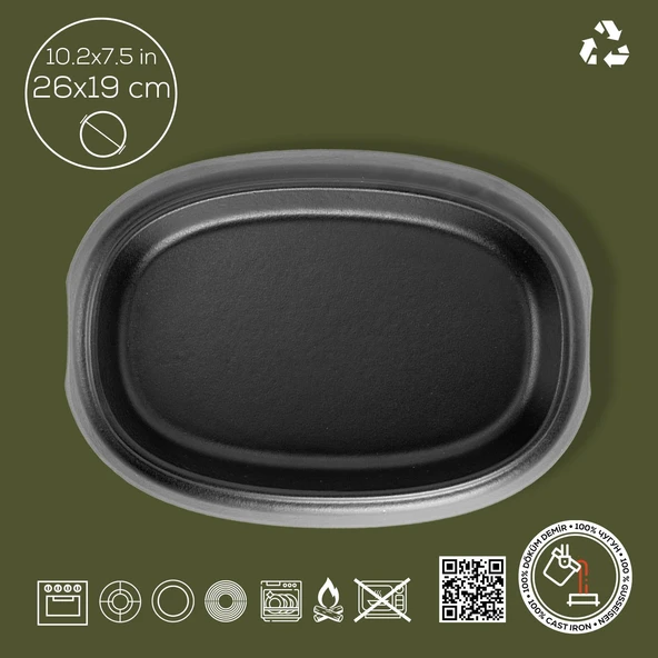Lava Döküm Oval Fajita Tabağı Ölçü 26x19cm. - 2