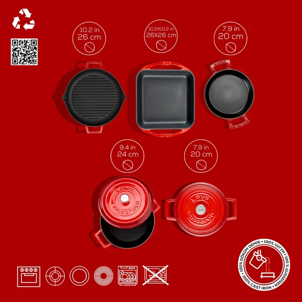 LAVA Döküm Beyaz Ahşap Sandık Hediyeli Çeyiz Seti  Kırmızı - Resim 3