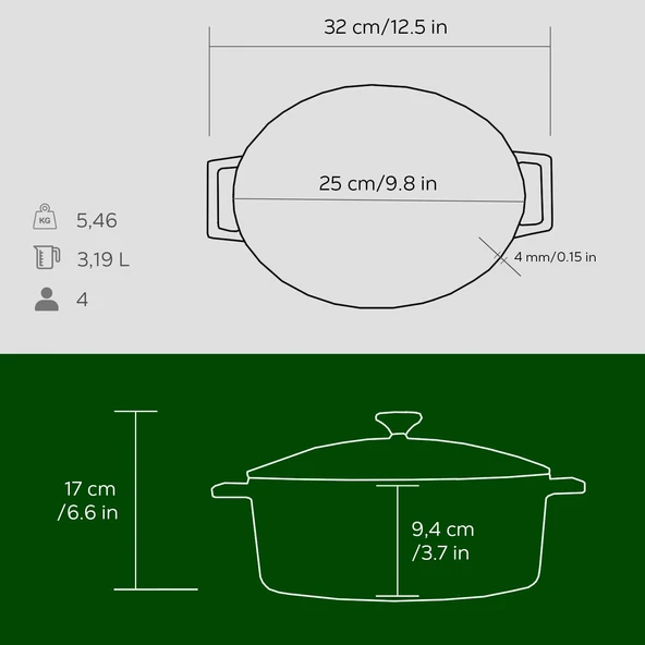 Lava Döküm Oval Tencere. Folk Serisi Ölçü 21x25cm.  Yeşil - Resim 5