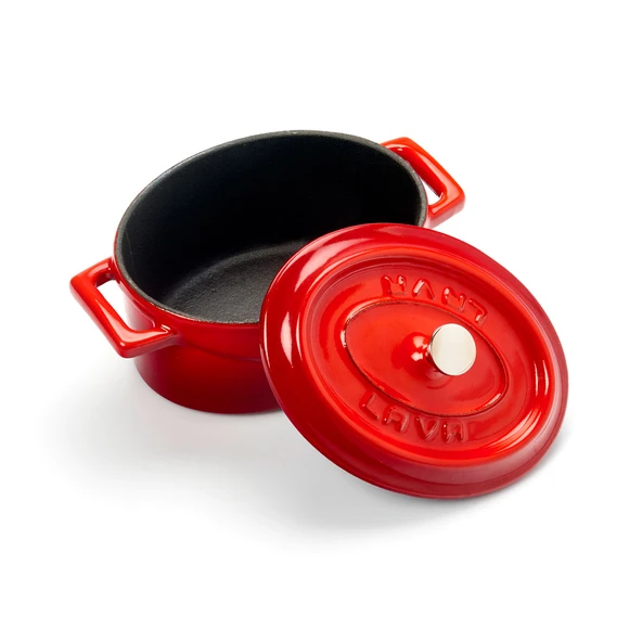 Lava Döküm Mini Oval Tencere. Trendy Serisi Ölçü 9x12cm.  Kırmızı - Resim 2