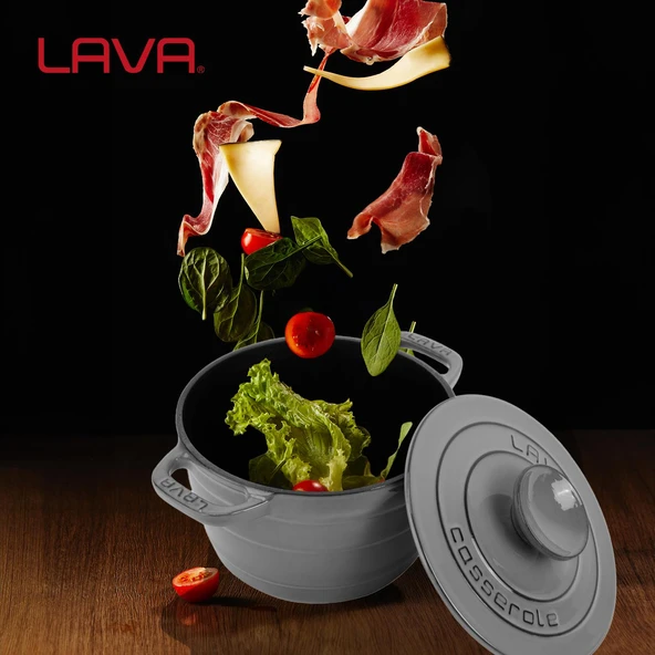Lava Döküm Yuvarlak Tencere Döküm Demir Kapak Experience Majolik Serisi Çap(Ø)23cm  Gri - Resim 7