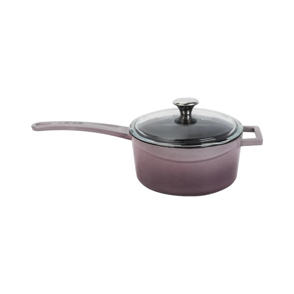 Lava Döküm Yuvarlak Sos Tenceresi Cam kapaklı, Metal Saplı. Glaze Serisi Çap(Ø16 cm.  Mor - 1