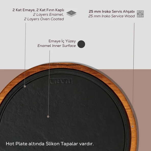 Lava Döküm Ahşap ve Döküm Demir Hot Plate Servis Tahtası. Çap(Ø)26cm. - 4