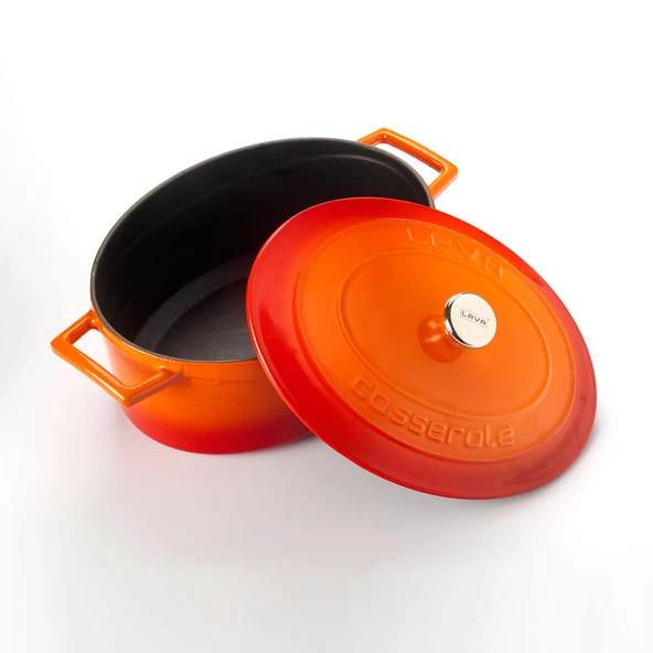 Lava Döküm Oval Tencere. Folk Serisi Ölçü 21x27cm.  Turuncu - Resim 2