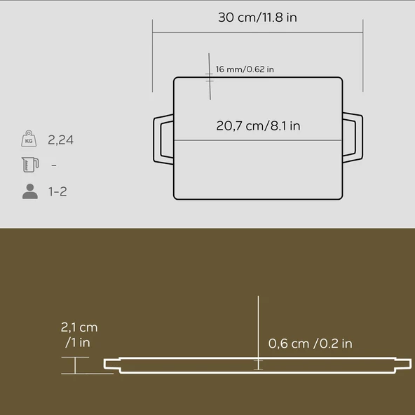Lava Döküm Dikdörtgen Çift Yön Izgara ve Düz Yüzey Hot Plate Ölçü 22x15cm. - Resim 5