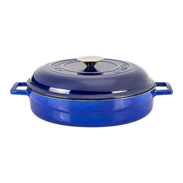 Lava Döküm Çok Amaçlı Yayvan Tencere Döküm Demir Kubbe Form Kapak Premium Serisi Çap(Ø)28cm.  Mavi ürün görseli
