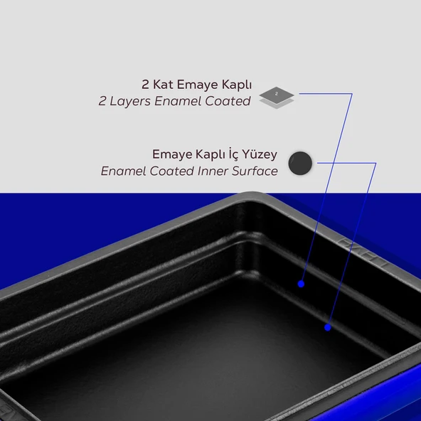 Lava Döküm Dikdörtgen 1/2 Gastronomi Küvet Ölçü 26x33cm.  Mavi - Resim 6