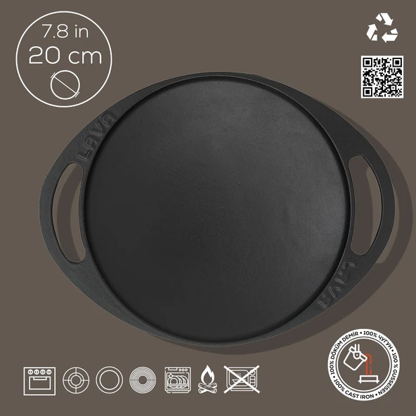 Lava Döküm Yuvarlak Saç Kavurma Tavası Döküm Demir Yekpare Çift Kulplu Çap(Ø)20cm. - Resim 4