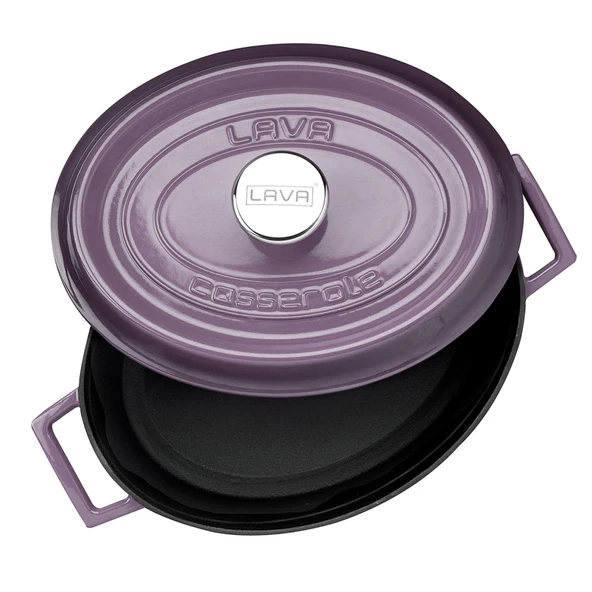 Lava Döküm Oval Tencere. Trendy Serisi Ölçü 21x25cm.  Mor - Resim 3