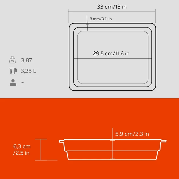 Lava Döküm Dikdörtgen 1/2 Gastronomi Küvet Ölçü 26x33cm.  Turuncu - Resim 5