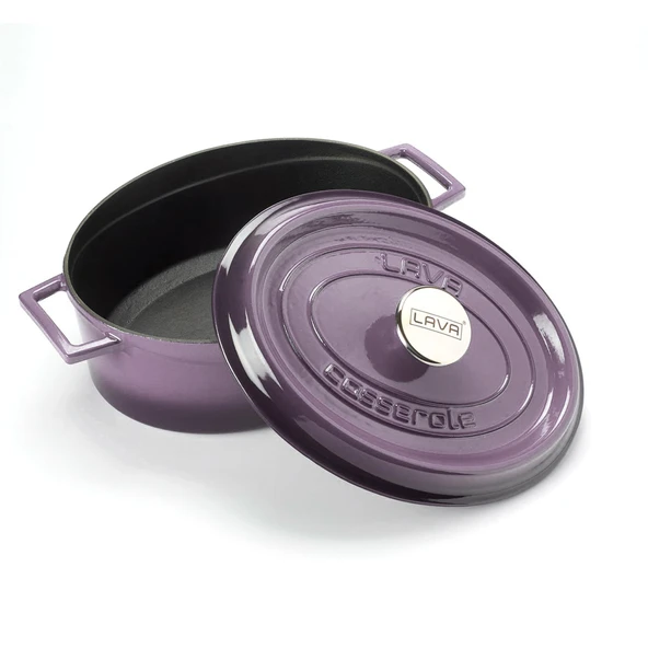 Lava Döküm Oval Tencere. Trendy Serisi Ölçü 21x25cm.  Mor - Resim 2