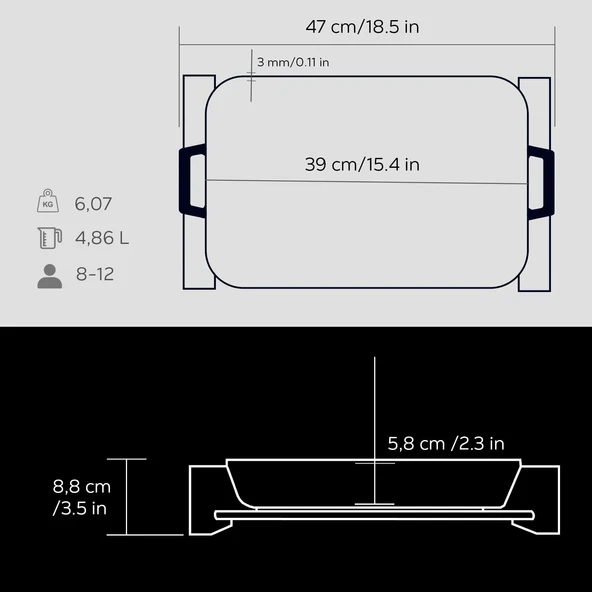 Lava Döküm Dikdörtgen Rosto ve Fırın Tepsisi Kayın Servis Ahşabı Döküm Demir Yekpare Çift Kulplu Ölçü 26x40cm. Siyah - 4