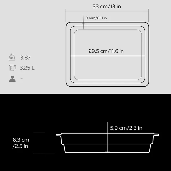 Lava Döküm Dikdörtgen 1/2 Gastronomi Küvet Ölçü 26x33cm.  Siyah - Resim 5